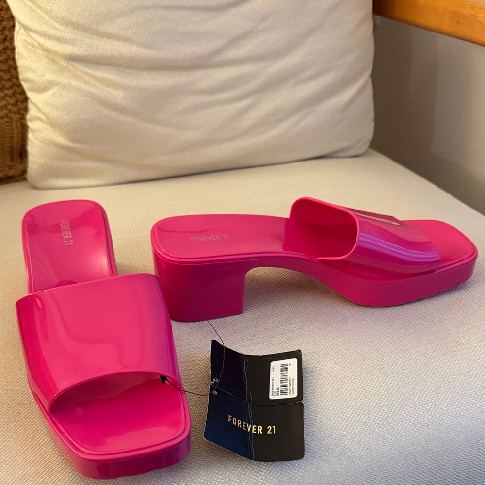 Forever 21 Bright Pink Platform Slides